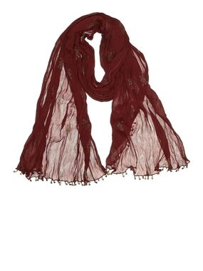 Women's Burgundy Beaded Fringe Scarf
